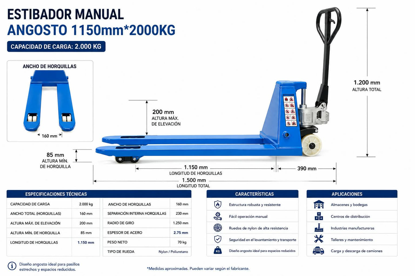 ESTIBADOR MANUAL ANGOSTO 1.150MM-2000KG
