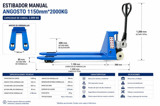 ESTIBADOR MANUAL ANGOSTO 1.150MM-2000KG