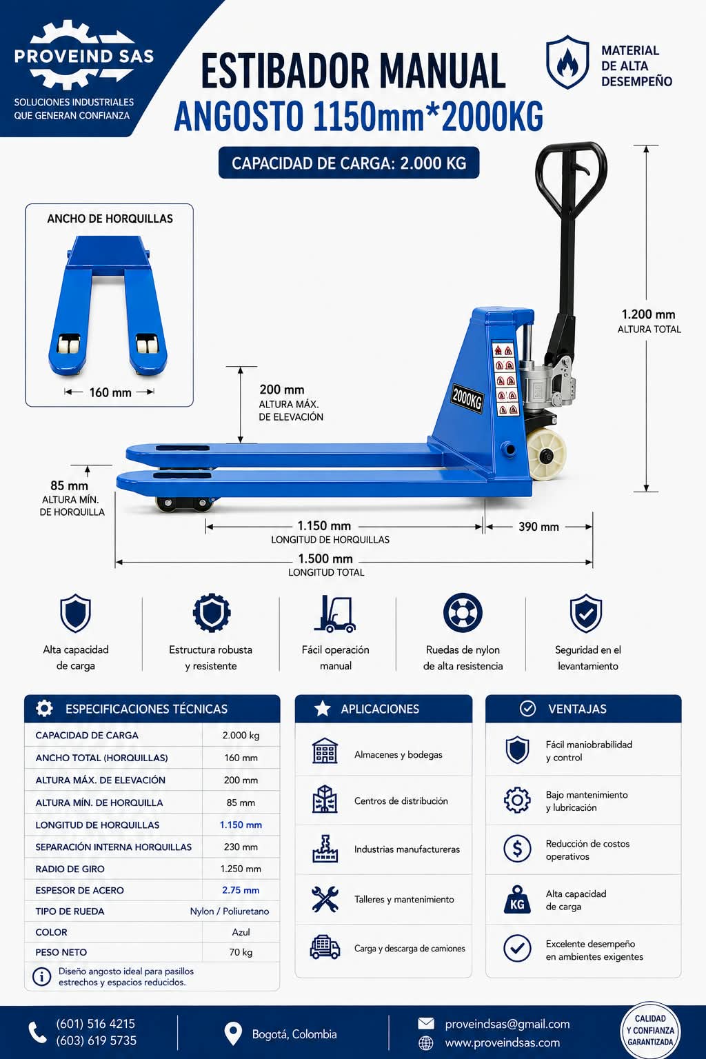 ESTIBADOR MANUAL ANGOSTO 1.150MM-2000KG